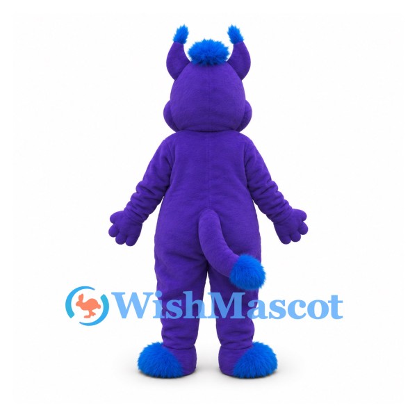Purple Dragon Mascot Costume with Yellow Belly and Blue Horns