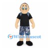 Grandfather Mascot Costume with Black Shirt and Patterned Shorts