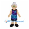 Grandmother Mascot Costume with Colorful Dress and Round Glasses