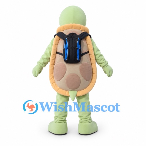 Green Turtle Mascot Costume with Blue Backpack