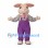 Rabbit Mascot Costume with Floral Shirt and Purple Overalls