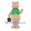 Beige Bear Mascot Costume with Green Vest and Brown Basket