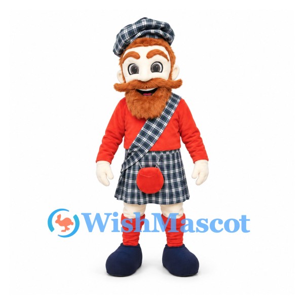 Man Mascot Costume with Orange Beard and Black Plaid Kilt