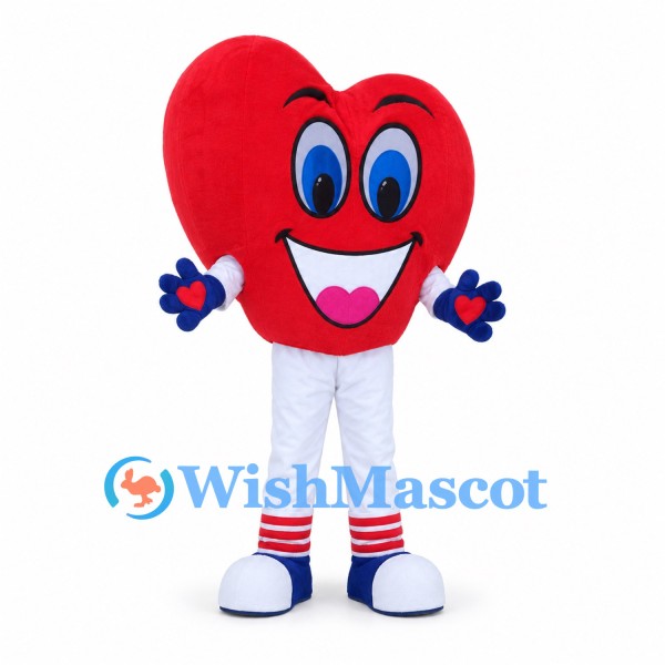Red Heart Mascot Costume with White Pants and Blue Gloves