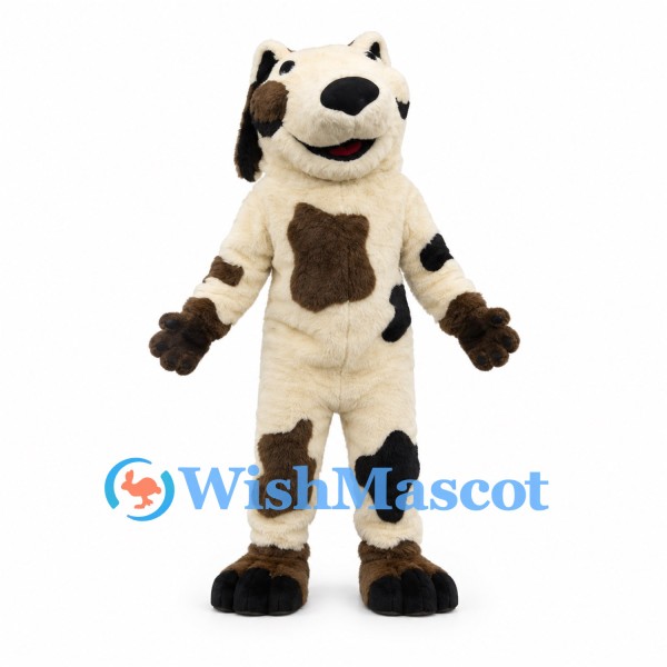 Cream Dog Mascot Costume with Brown Spots and Floppy Ears