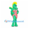 Green Seahorse Mascot Costume with Pink Floral Swimsuit