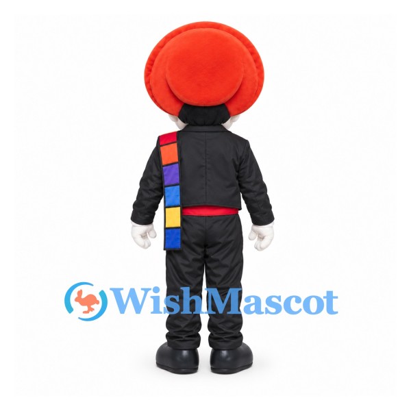Black and White Mouse Mascot Costume with Red Hat and Colorful Sash