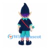 Elf Mascot Costume with Purple Hair and Navy Pointed Hat