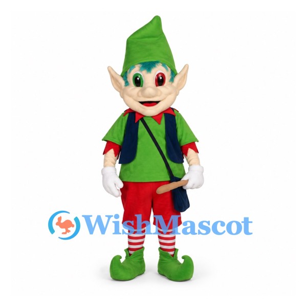 Elf Mascot Costume with Green Hat and Red Shorts
