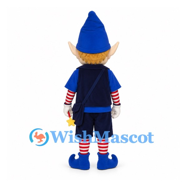 Elf Mascot Costume with Blue Hat and Navy Outfit