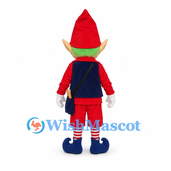 Elf Mascot Costume with Red Hat and Red Outfit
