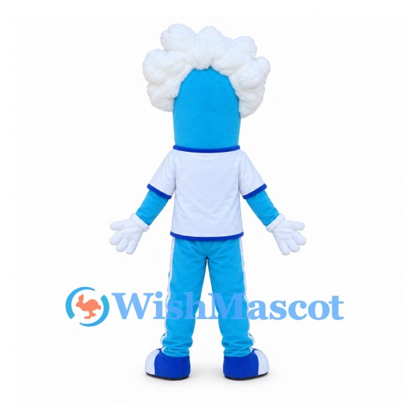Blue Scientist Mascot Costume with White Hair and T-Shirt