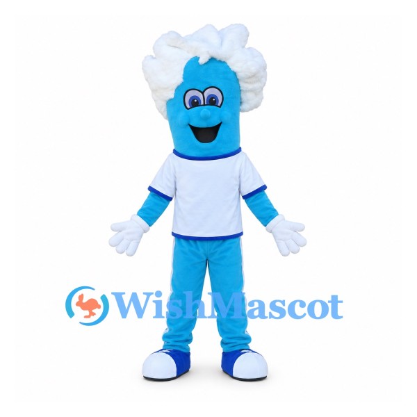Blue Scientist Mascot Costume with White Hair and T-Shirt