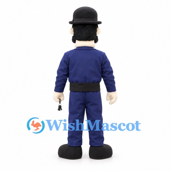 Policeman Mascot Costume with Navy Uniform and Black Bowler Hat