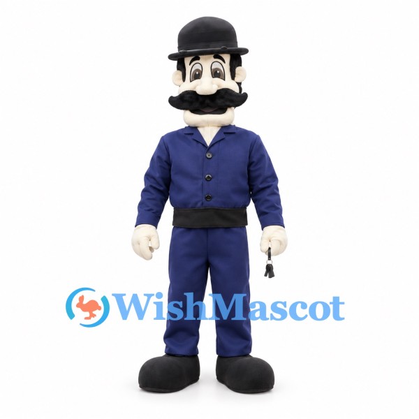 Policeman Mascot Costume with Navy Uniform and Black Bowler Hat