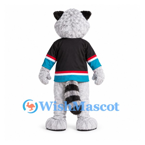 Raccoon Mascot Costume with Black Hockey Jersey