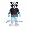 Raccoon Mascot Costume with Black Hockey Jersey