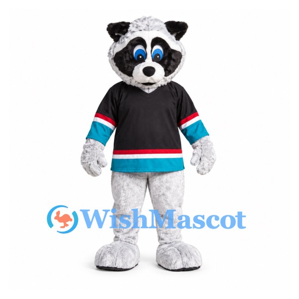 Raccoon Mascot Costume with Black Hockey Jersey