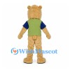 Beige Bear Mascot Costume with Green and Blue T-Shirt