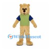 Beige Bear Mascot Costume with Green and Blue T-Shirt