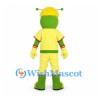 Green Alien Mascot Costume with Yellow Hair and Sports Outfit