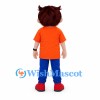 Boy Mascot Costume with Brown Hair and Orange Polo Shirt