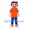 Boy Mascot Costume with Brown Hair and Orange Polo Shirt