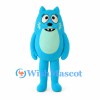 Blue Monster Mascot Costume with Pointed Ears and Cream Belly
