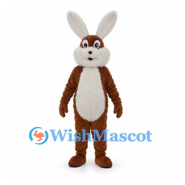 Brown Rabbit Mascot Costume with White Ears and Belly