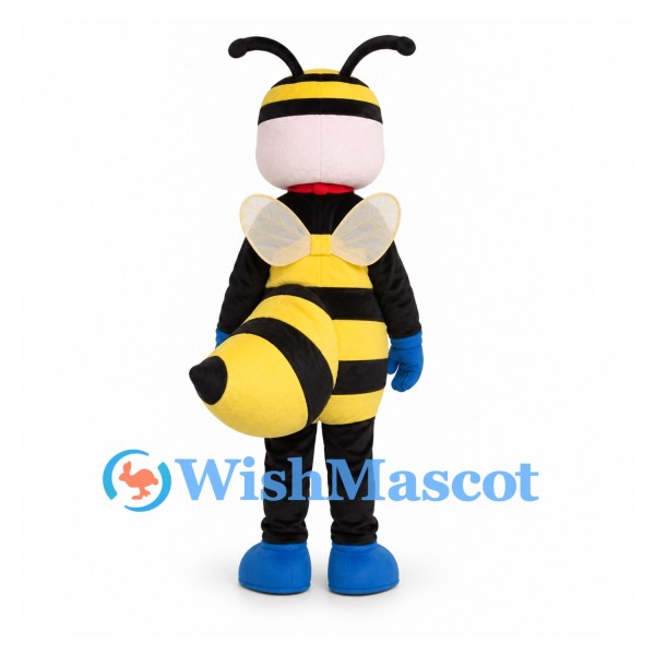 Bee Mascot Costume with Yellow Stripes and Blue Gloves
