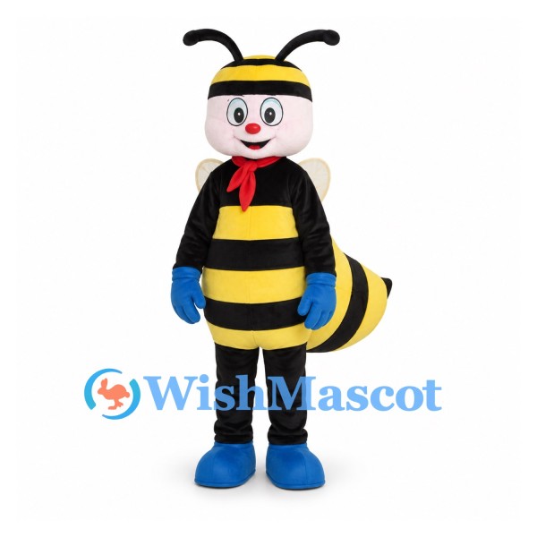 Bee Mascot Costume with Yellow Stripes and Blue Gloves