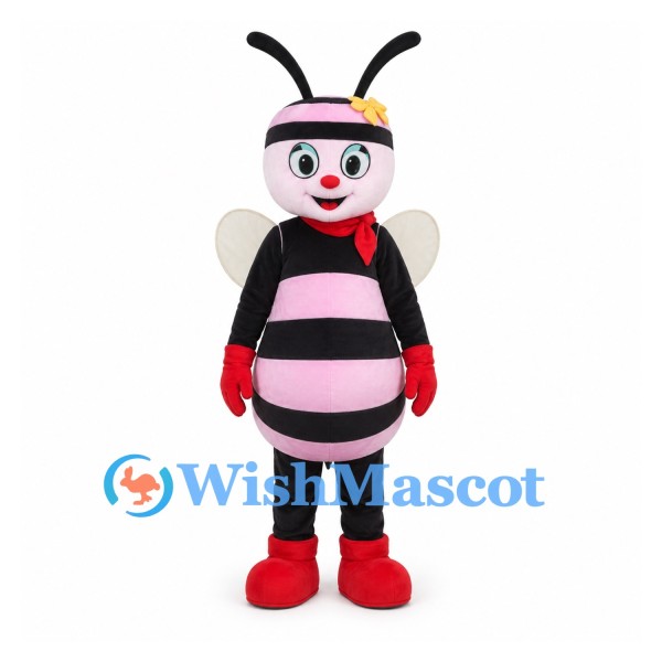 Bee Mascot Costume with Pink Stripes and Red Gloves