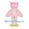 Pink Owl Mascot Costume with Cream Belly and Yellow Feet