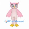 Pink Owl Mascot Costume with Cream Belly and Yellow Feet