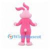 Pink Rabbit Mascot Costume with Bent Ears and White Belly