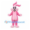Pink Rabbit Mascot Costume with Bent Ears and White Belly