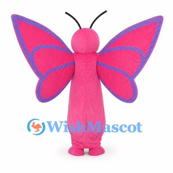 Pink Butterfly Mascot Costume with Purple Wing Borders