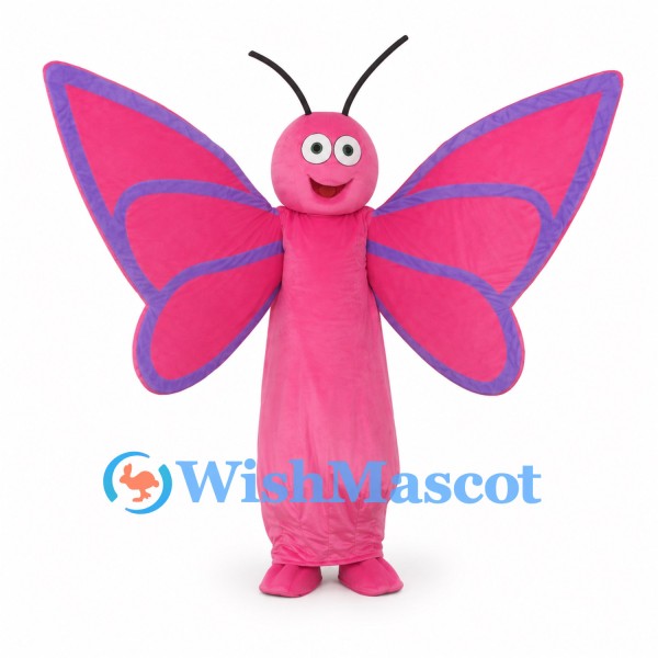 Pink Butterfly Mascot Costume with Purple Wing Borders