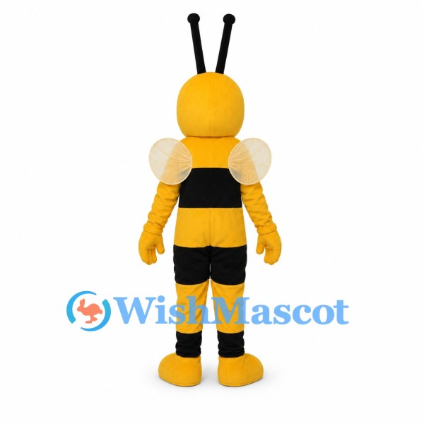 Bee Mascot Costume with Long Black Antennae and Cream Wings