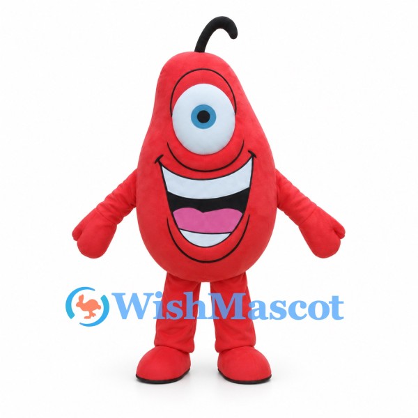 Red Cyclops Mascot Costume with Single Black Antenna