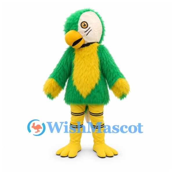Green Parrot Mascot Costume with Yellow Belly and Legs