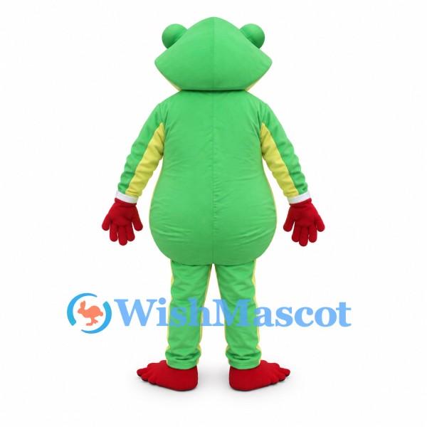 Green Frog Mascot Costume with Red Eyes, Hands and Feet