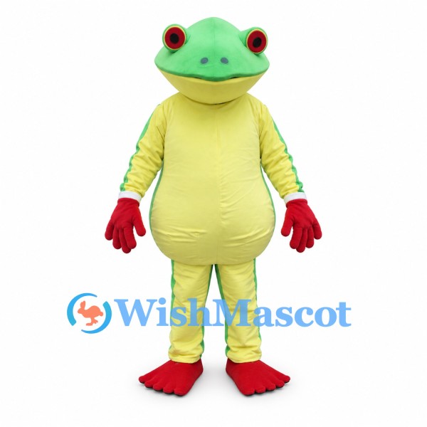 Green Frog Mascot Costume with Red Eyes, Hands and Feet