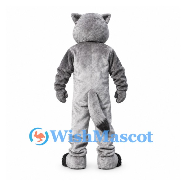 Gray Tiger Mascot Costume with Dark Stripes and White Belly