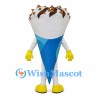 Ice Cream Cone Mascot Costume with Chocolate Topping and Blue Wrapper