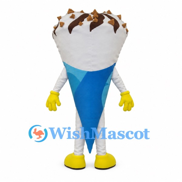 Ice Cream Cone Mascot Costume with Chocolate Topping and Blue Wrapper