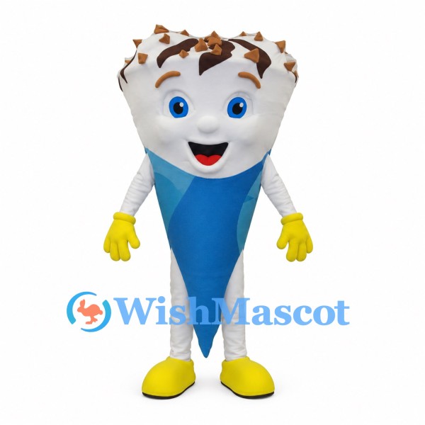 Ice Cream Cone Mascot Costume with Chocolate Topping and Blue Wrapper