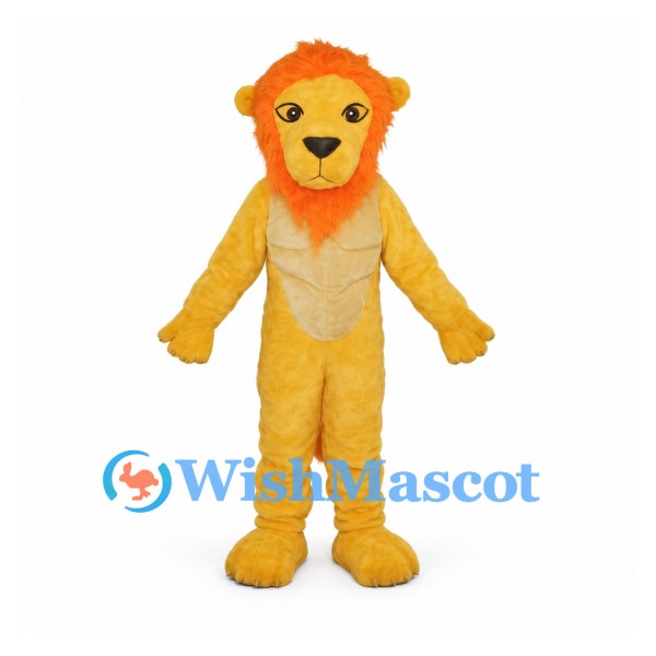 Yellow Lion Mascot Costume with Orange Mane