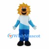 Lion Mascot Costume with Blue and White Shirt and Blue Trousers
