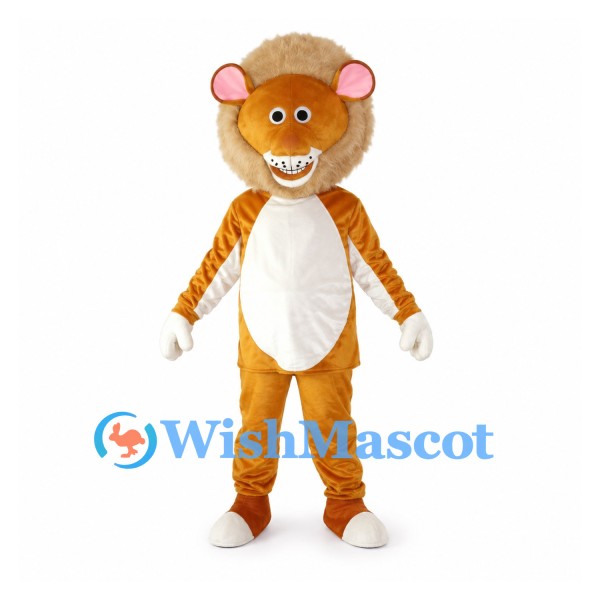 Golden Lion Mascot Costume with Shaggy Mane and White Belly